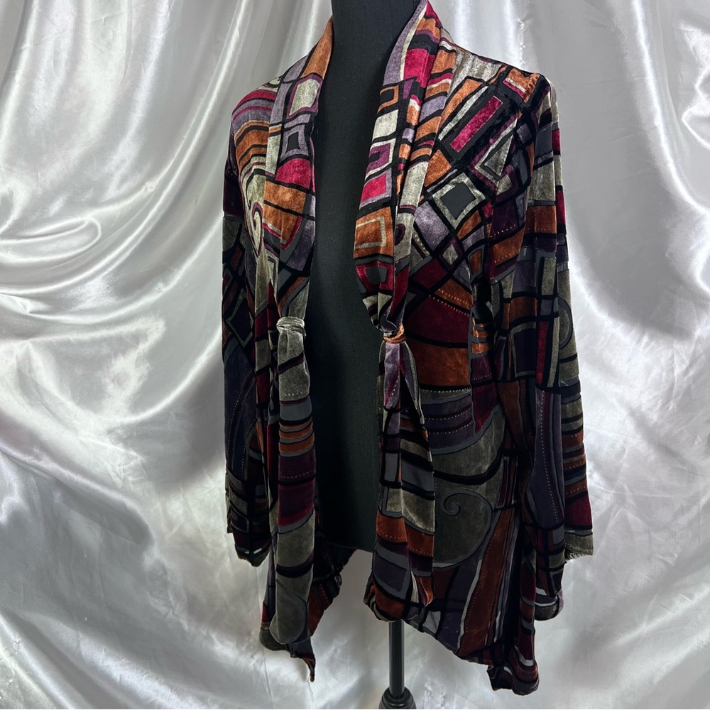 Vintage Multicolor Velvet Burnout Jacket - Burgundy, Rust, Gray